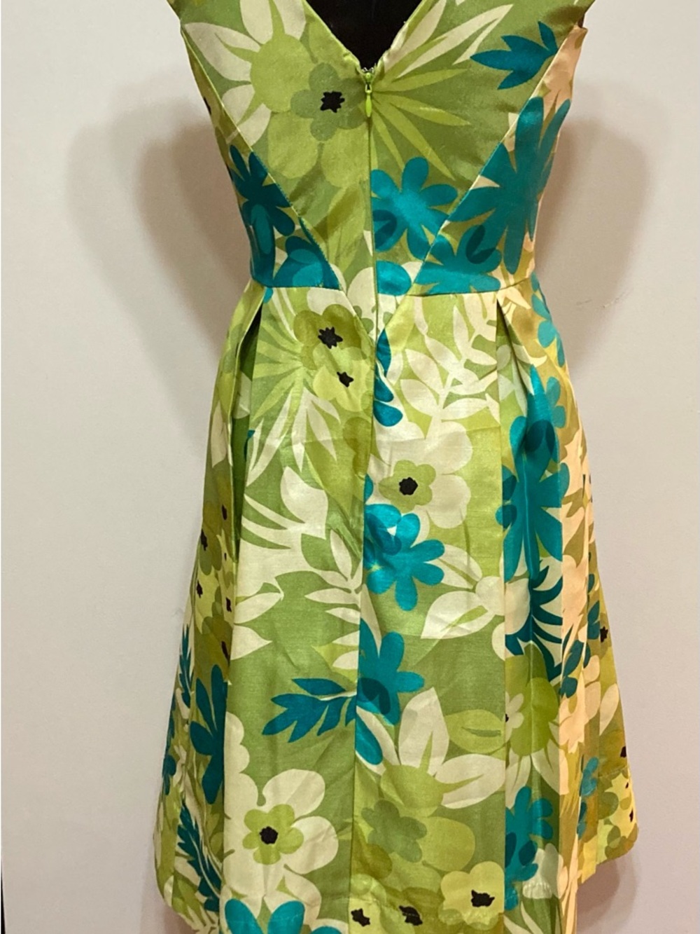 Green Floral A-Line Dress with Teal Accents. Item# TSd21 - Picture 7 of 7
